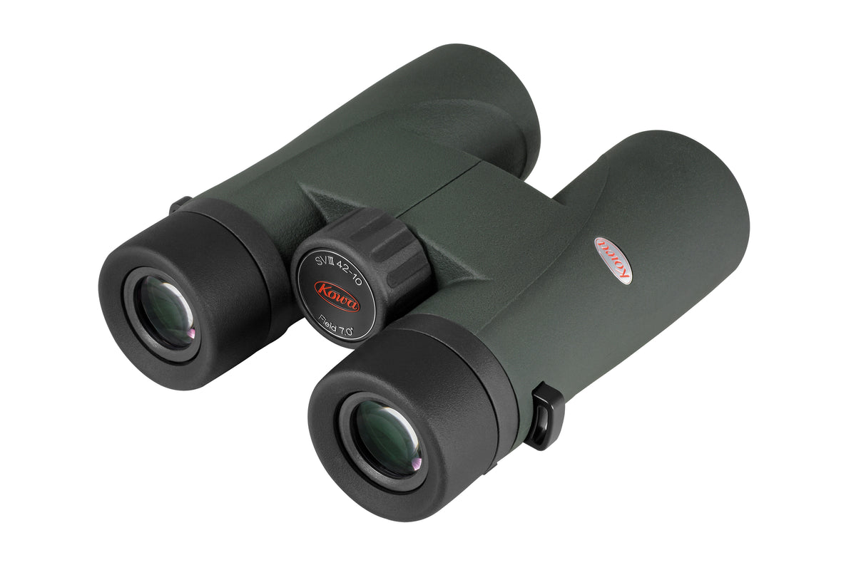 Kowa SVIII 10x42 de dos avec les oculaires et la molette de mise au point au logo rouge
