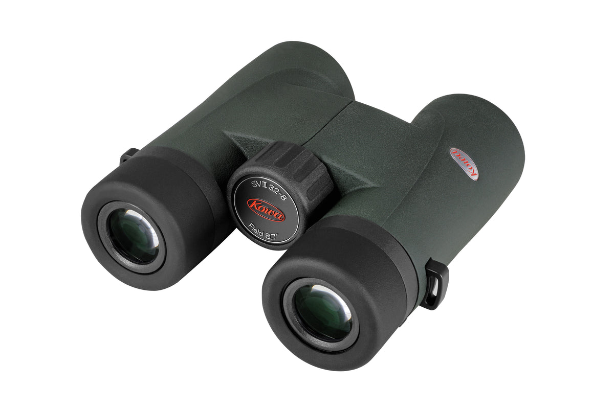 Kowa SVIII 8x32 de dos avec les oculaires et la molette de mise au point avec logo Kowa