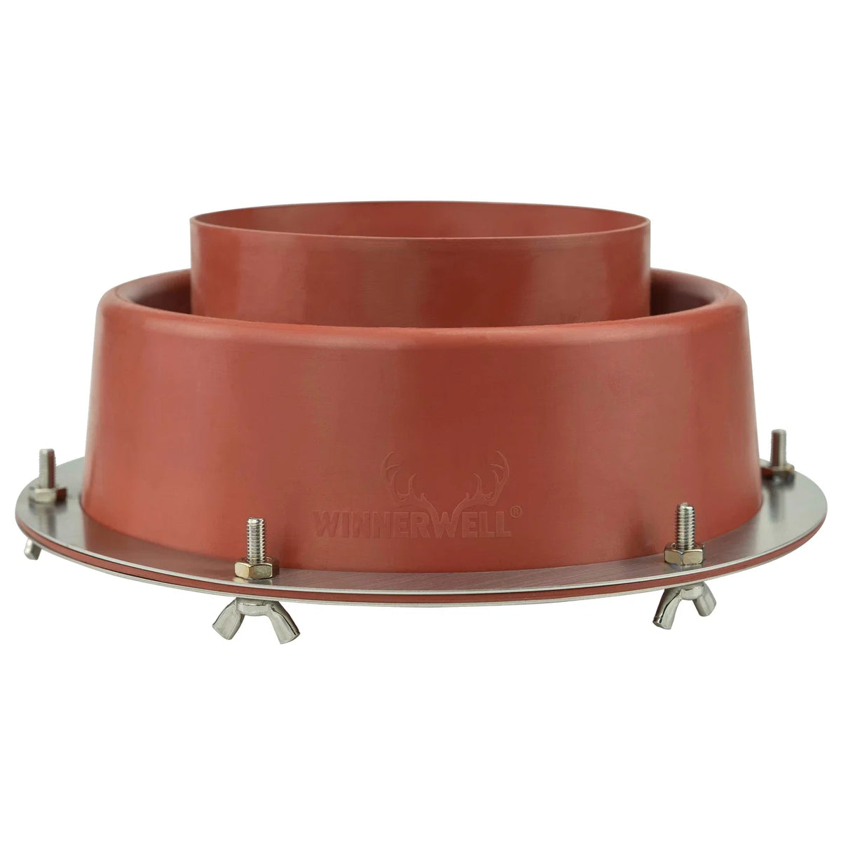 Winnerwell Flashing Kit avec large bord rouge et anneau métallique à écrous papillon, vu de biais de face