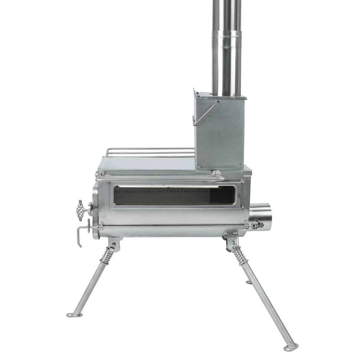 Réservoir d'eau Winnerwell sur un poêle de tente External Air avec de longs pieds inclinés