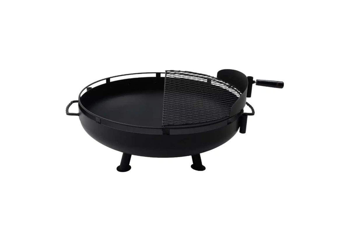 Brasero Barebones Cowboy, vasque à feu ronde noire avec grille de cuisson et poignées