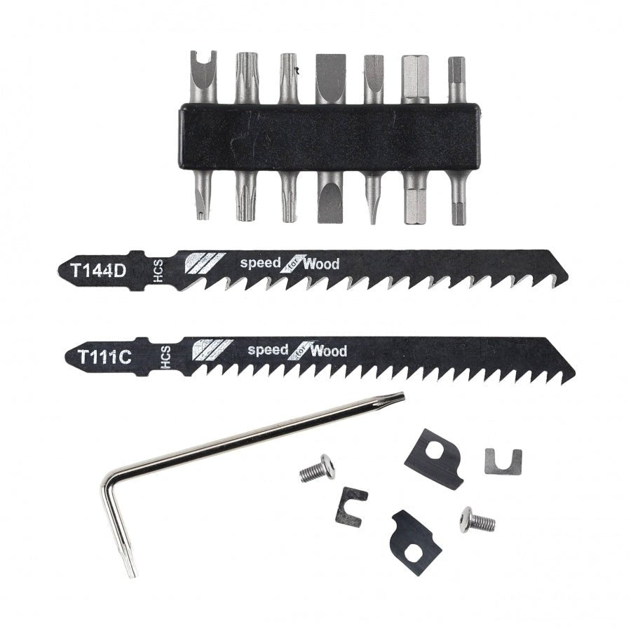 Outil multifonction Bibury Pro, accessoires avec embouts, deux lames de scie, clé six pans et lames de rechange