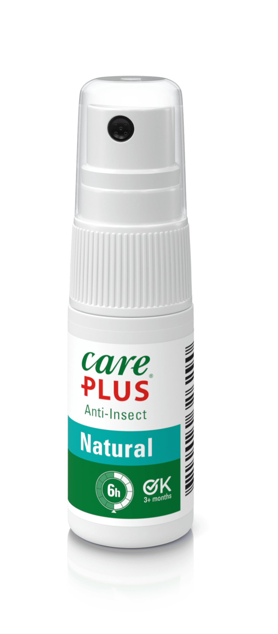 Care Plus Anti-Insect Natural en petit flacon spray avec bouchon pompe blanc et étiquette verte