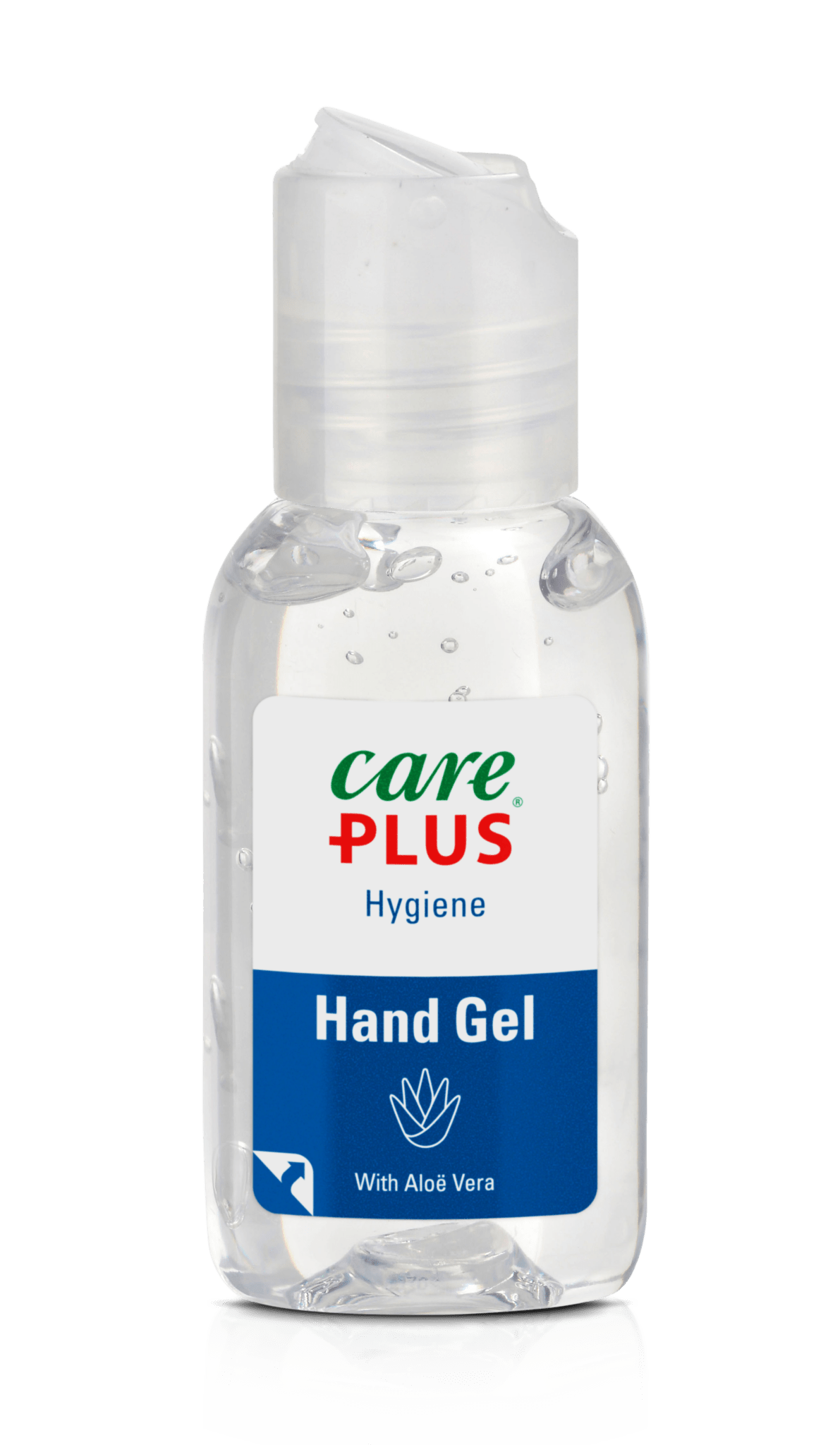 Care Plus Hygiene Gel, gel pour les mains à l'aloe vera en flacon transparent avec bouchon à clapet