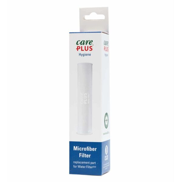 Care Plus Evo filtre microfibre, bâtonnet filtrant blanc dans une boîte étroite bleue et blanche