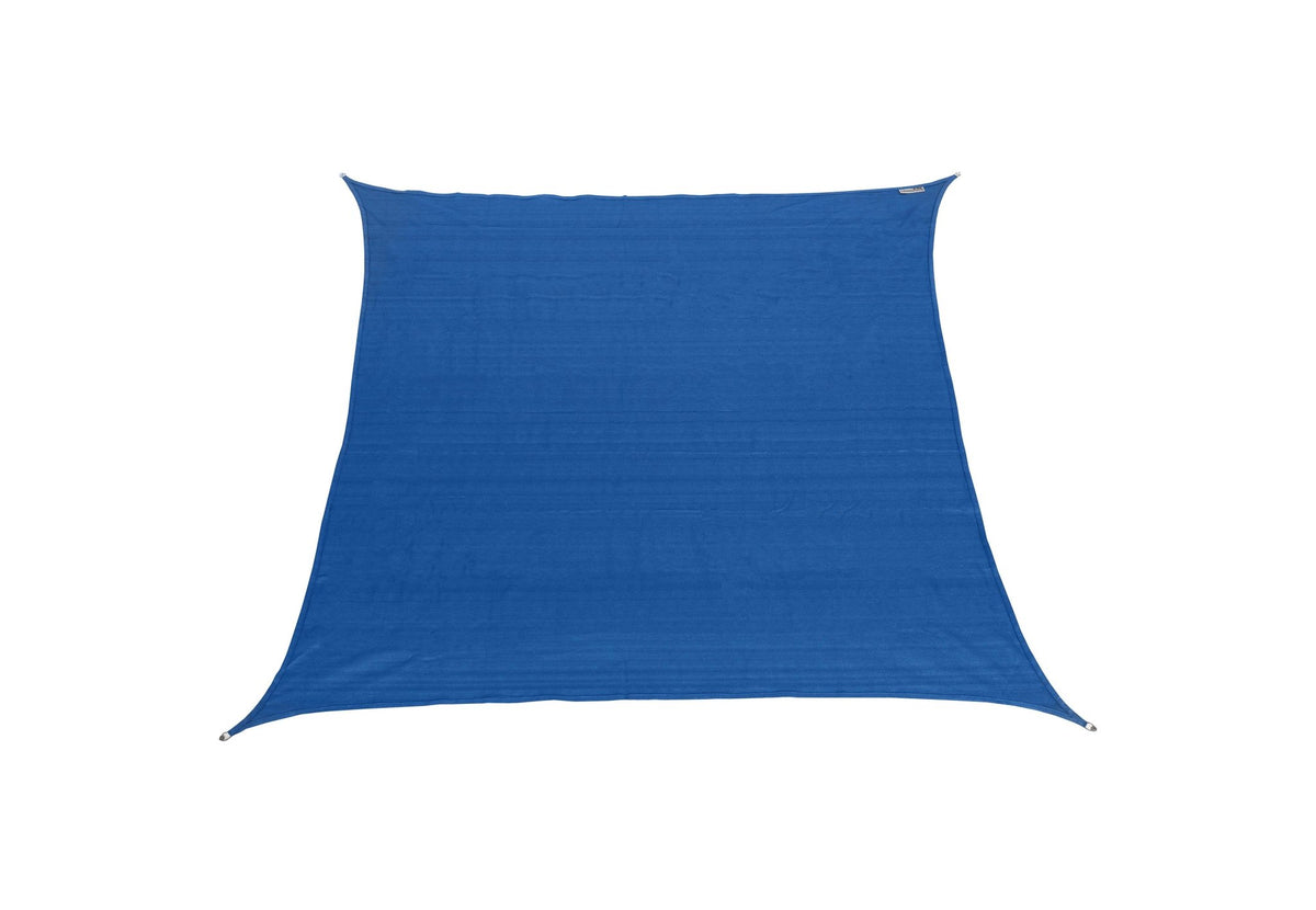 CanvasCamp CoolAir, voile d'ombrage à quatre coins bleue, vue de biais par en dessous