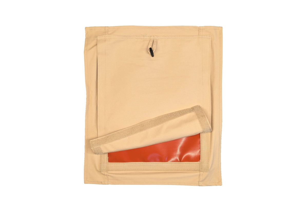 Passe-tuyau CanvasCamp DIY avec rabat replié et la couche ignifugée orange en dessous