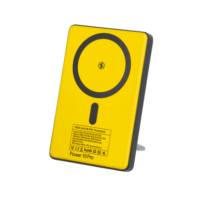 WakaWaka Power Pro, dos jaune avec anneau de charge noir, debout sur son support dépliable