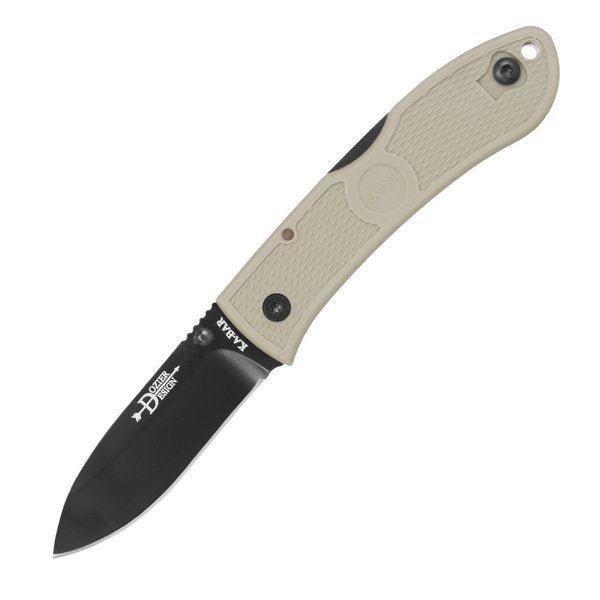 Couteau pliant Ka-Bar Dozier avec manche couleur sable et lame noire, ouvert