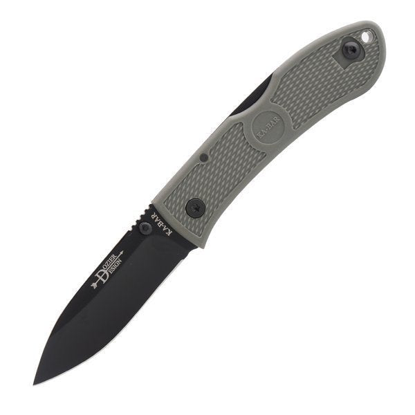 Couteau pliant Ka-Bar Dozier avec manche gris-vert et lame noire, ouvert