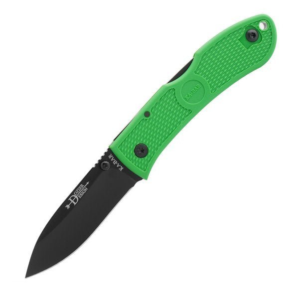 Couteau pliant Ka-Bar Dozier avec manche vert et lame noire, ouvert
