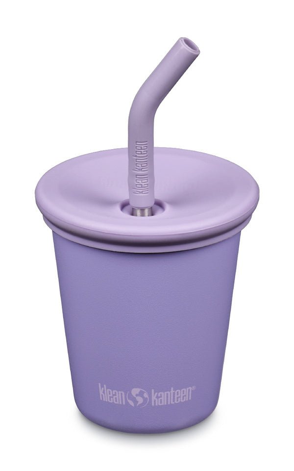 Klean Kanteen Kid Cup lilas avec couvercle et paille violets assortis