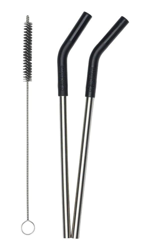 Klean Kanteen pailles 8 mm, deux pailles coudées en métal avec embout noir et petite brosse