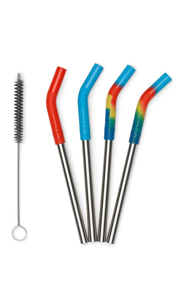 Klean Kanteen pailles courtes, quatre pailles courtes en métal avec embouts colorés et petite brosse