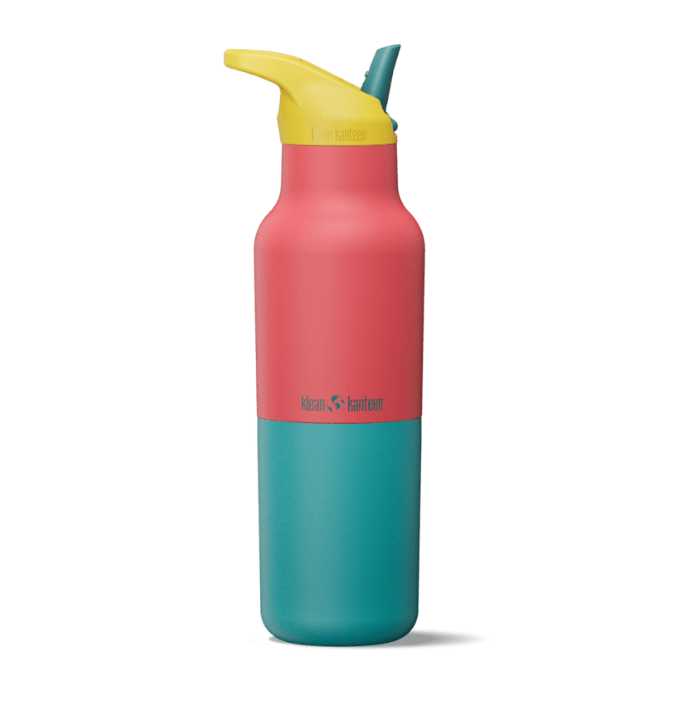 Klean Kanteen Rise Classic Kaleidoscope rouge corail et turquoise avec bouchon sport jaune