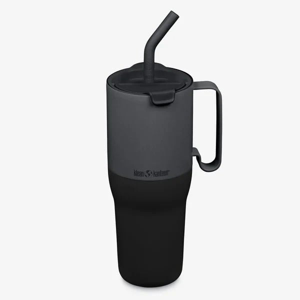 Klean Kanteen Rise Tumbler 1065 ml gris et noir avec paille et poignée