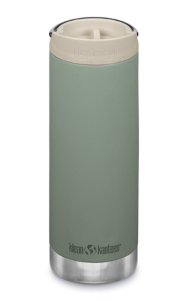 Klean Kanteen TKWide 473 ml vert sauge avec bouchon Café beige et base en acier