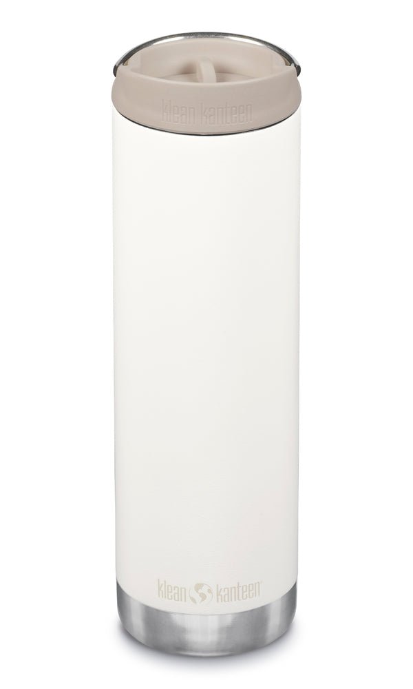 Klean Kanteen TKWide 592 ml blanche avec Café Cap beige et base en acier