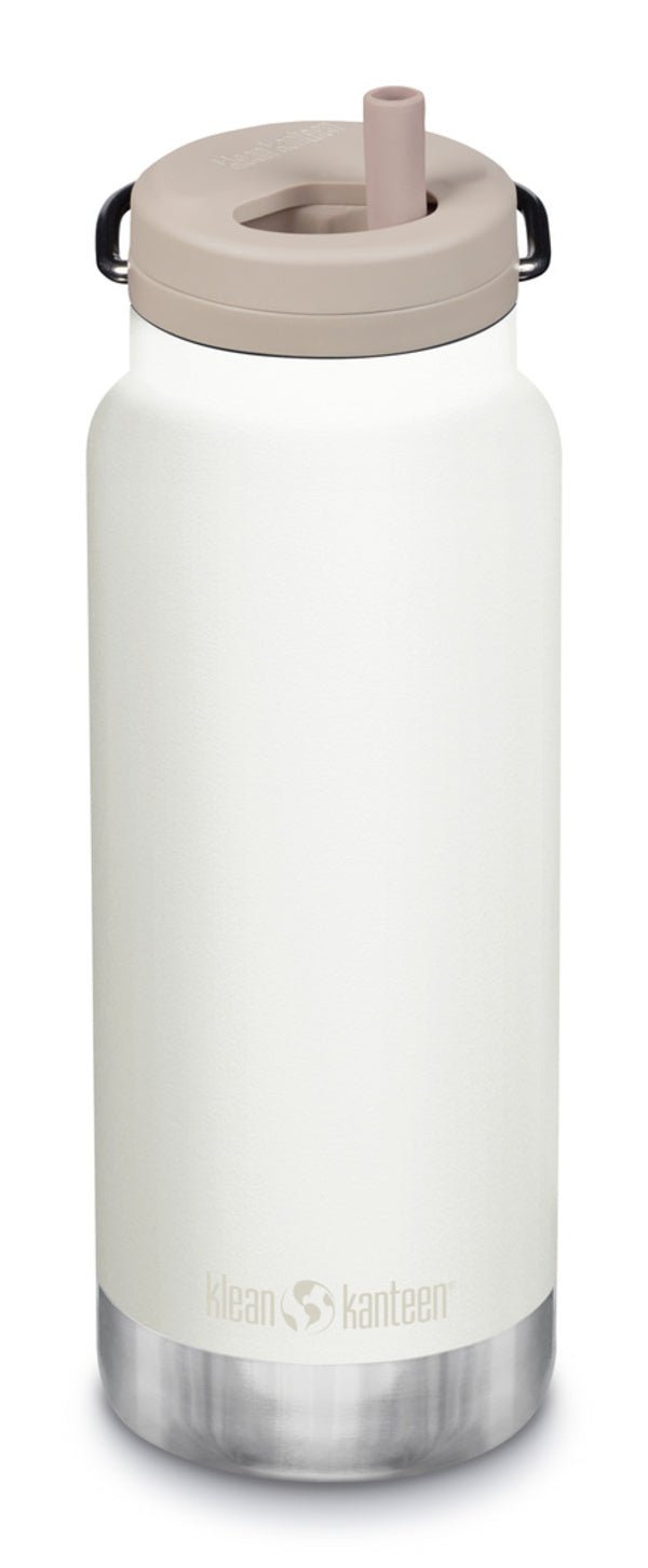 Klean Kanteen TKWide 946 ml blanche avec bouchon Twist beige et paille