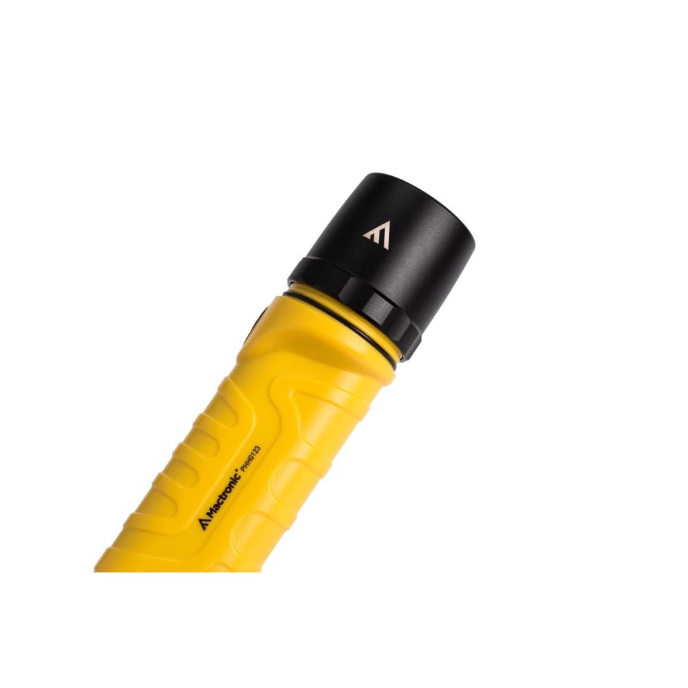 Mactronic Dura Light 2.3 détail de la tête noire sur le corps jaune