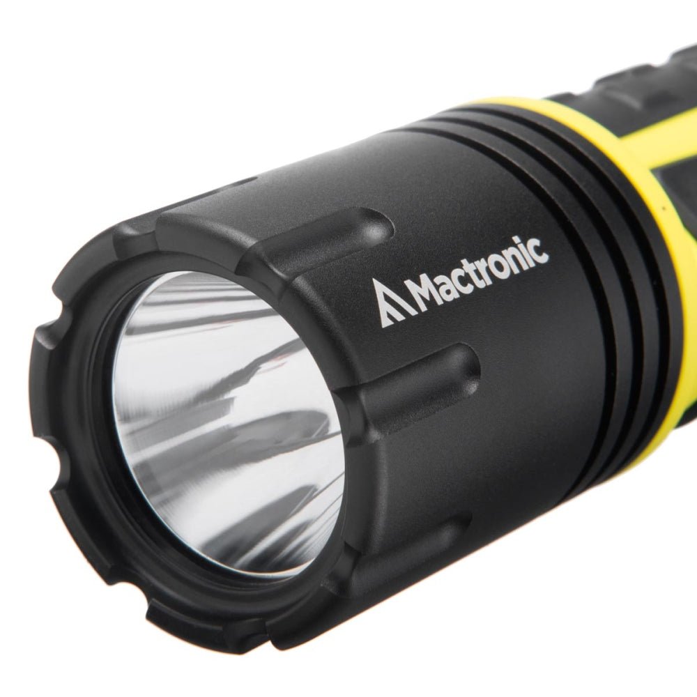 Mactronic Dura Light 920 détail de la tête noire avec réflecteur et logo