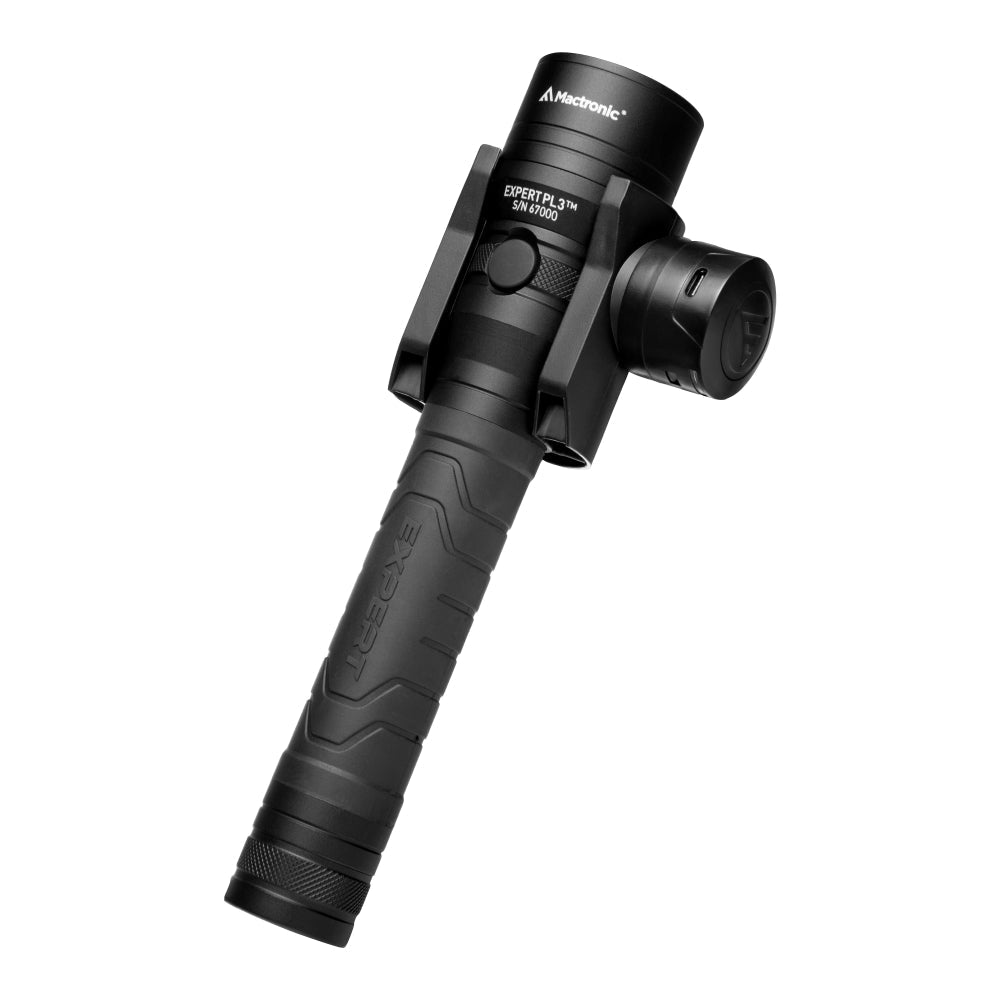 Mactronic Expert PL3 lampe torche noire à tête coudée dans un support et poignée rainurée