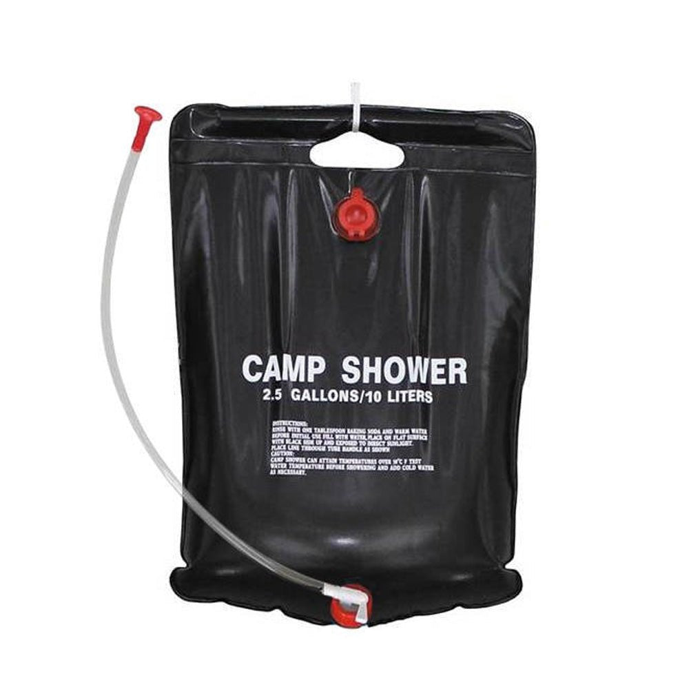 douche de voyage MFH, sac de douche noir de 10 litres avec tuyau, pommeau et boucle de suspension