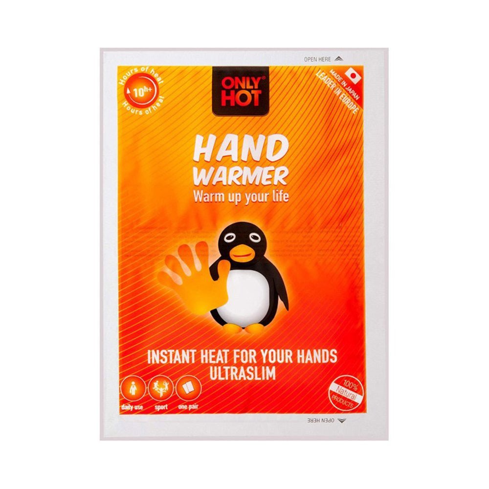 chauffe-mains Only Hot en emballage orange avec un pingouin et l'inscription hand warmer