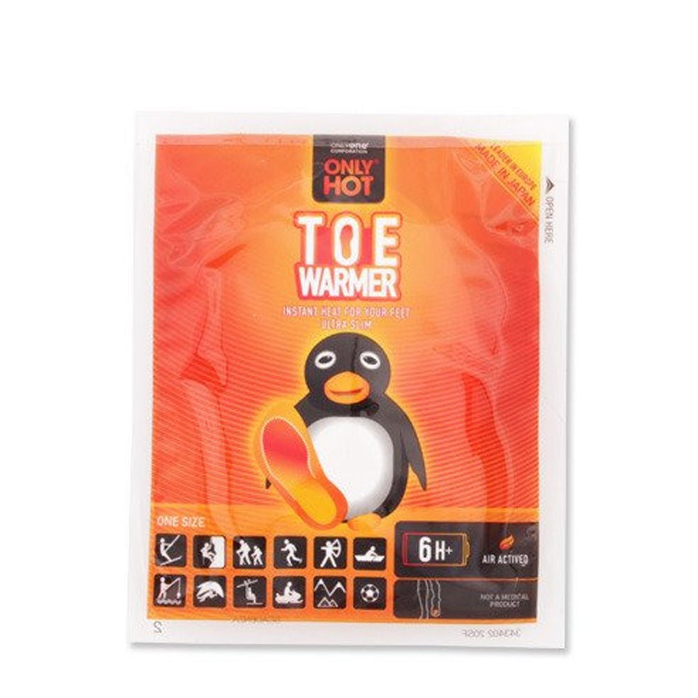 chauffe-orteils Only Hot en emballage orange avec un pingouin et des pictogrammes de sports