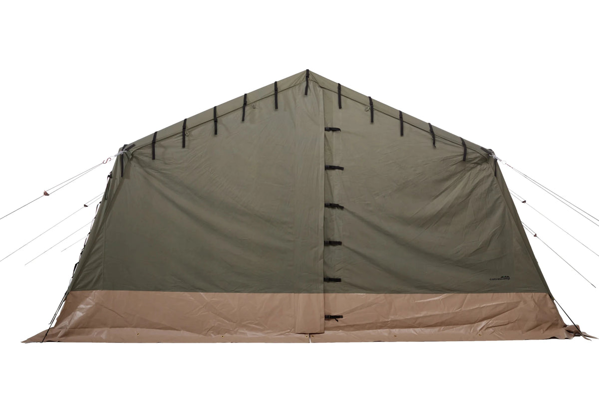 CanvasCamp Mess Apex 5 x 6 vue arrière avec paroi fermée et une fermeture au milieu