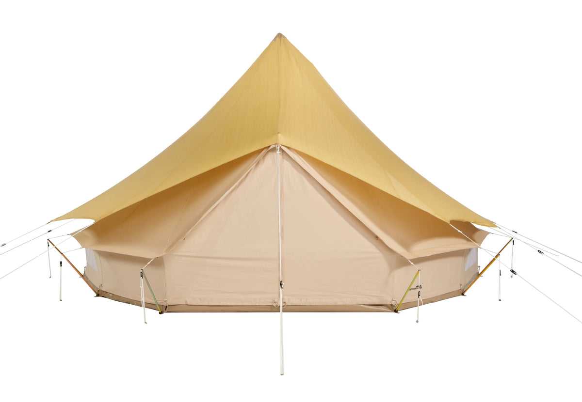Sibley Fly UV, protection ocre sur le toit d'une tente cloche, vue de face