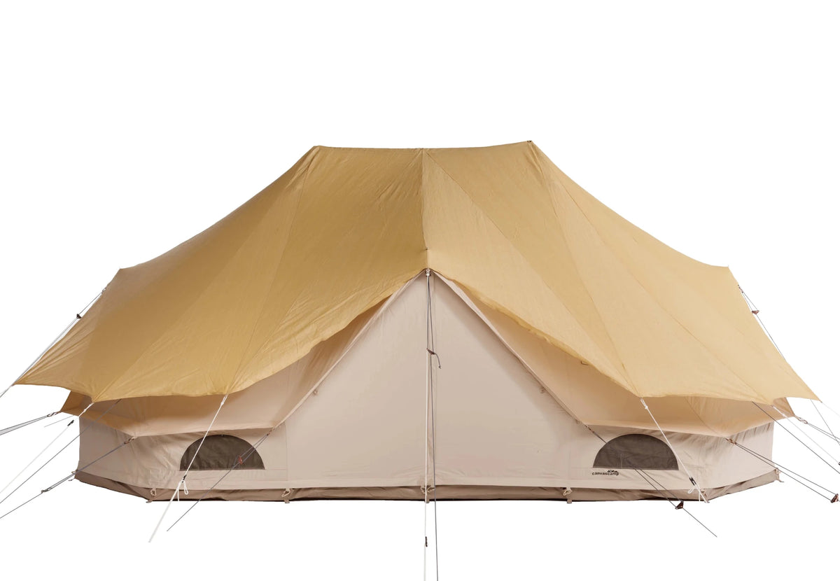 CanvasCamp Sibley Fly UV ocre sur une tente cloche double à deux sommets