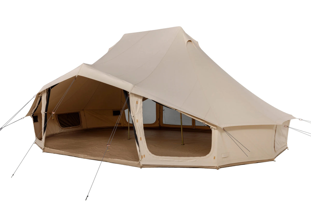 CanvasCamp Sibley Apex 720 Twin de trois quarts avec avancée ouverte et fenêtres sur le côté