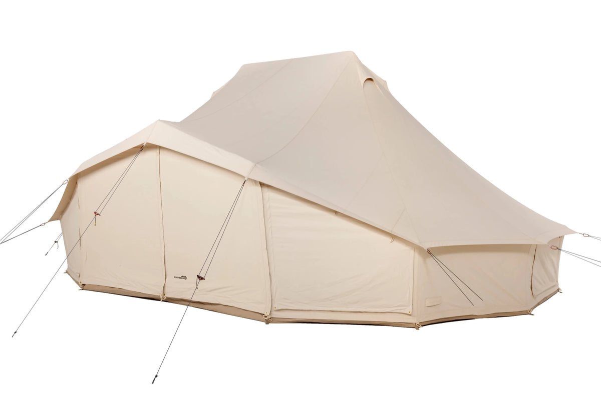 CanvasCamp Sibley Apex 720 Twin de trois quarts avec porte fermée et haubans