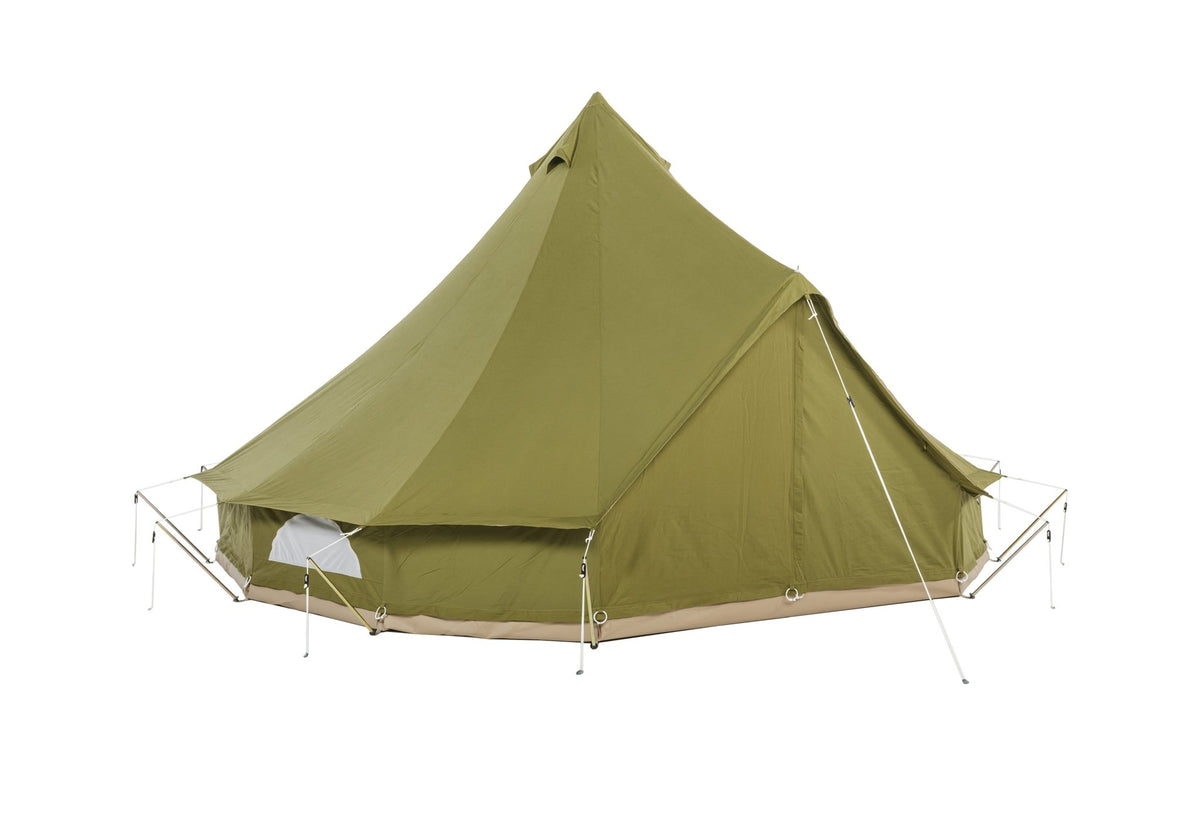 CanvasCamp Sibley ProTech 400 en toile verte, de trois quarts avec une fenêtre sur le côté