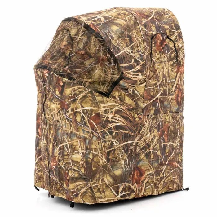 Affût chaise individuel Stealth Gear M2 en camouflage roseau brun clair, capote vers l'avant