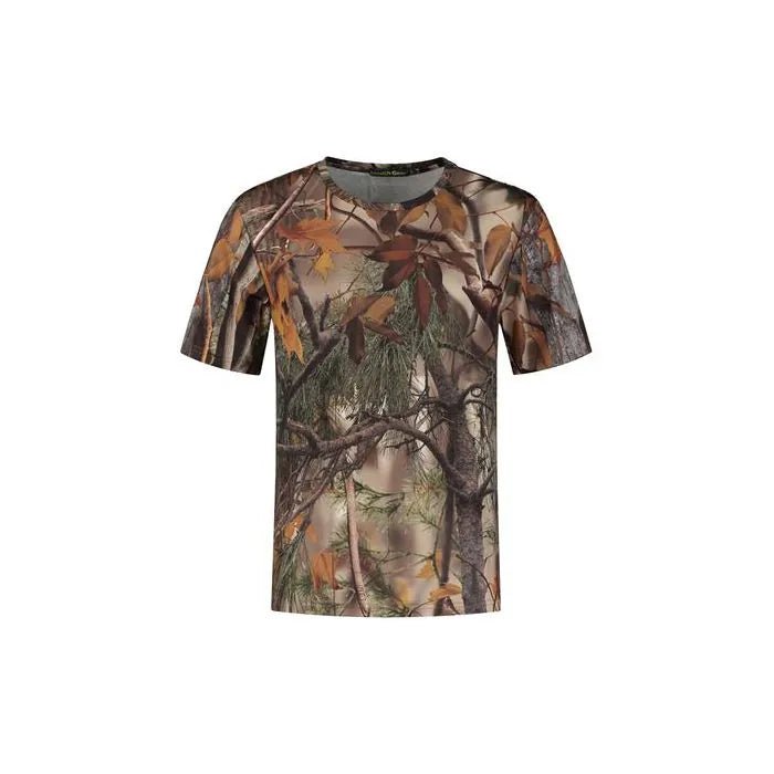 Stealth Gear T-shirt manches courtes camouflage forêt avec branches et feuilles d'automne, devant