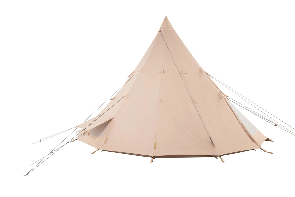 CanvasCamp Traveller 500 vue de côté avec haubans et une fenêtre ouverte
