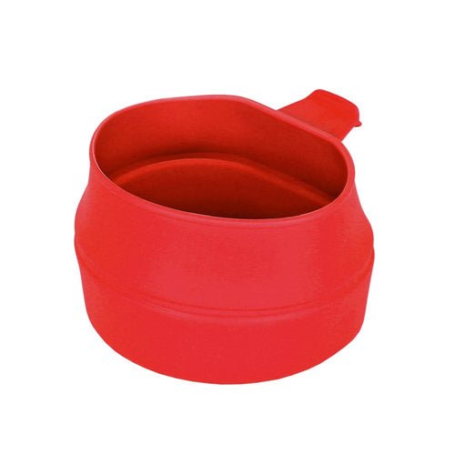 Wildo Fold-A-Cup rouge, déplié avec la poignée à l'arrière