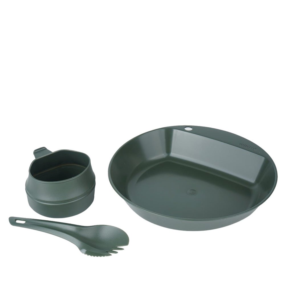Wildo Pathfinder set de couverts vert olive avec assiette, gobelet pliable et cuillère-fourchette