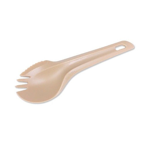 Wildo Spork couleur sable, vu de dessus en biais avec les dents vers la gauche