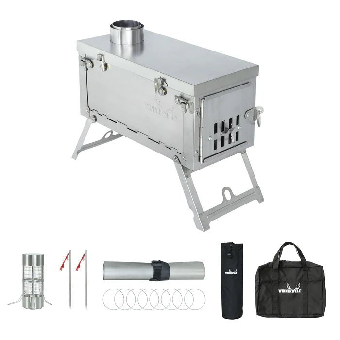 Winnerwell Fastfold Titanium complet avec poêle, tube en maille, goupilles, tuyau enroulé et deux sacs
