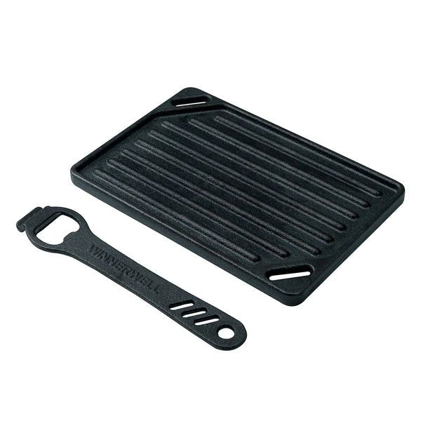 Winnerwell Iron Camping Cooker Stove, plaque de grillade noire rainurée et son outil d'ouverture