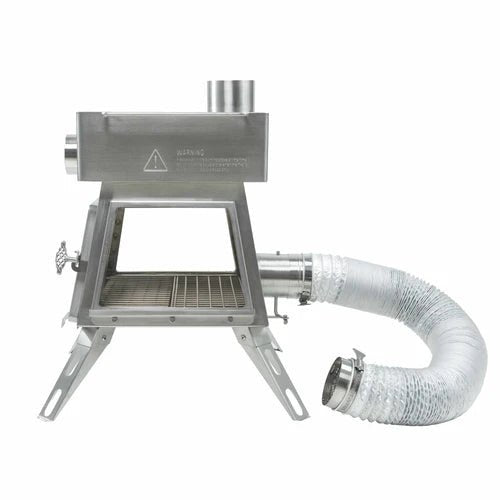 Winnerwell Marsfire vu de côté avec gaine flexible raccordée pour l'arrivée d'air extérieur
