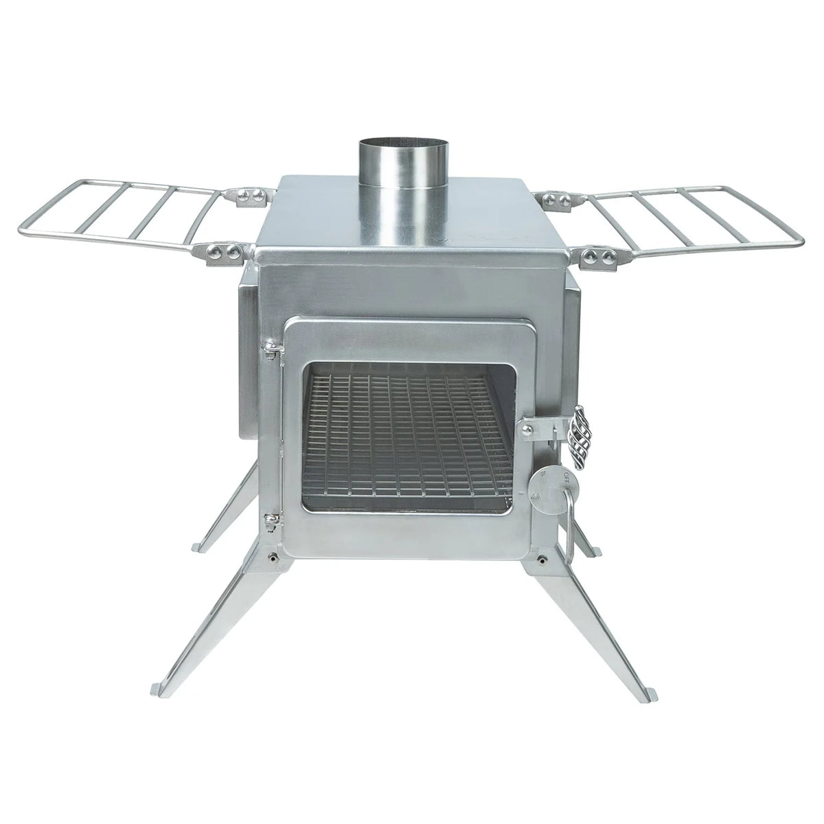 Winnerwell Nomad Plus Double View de face avec porte vitrée et étagères latérales dépliées des deux côtés