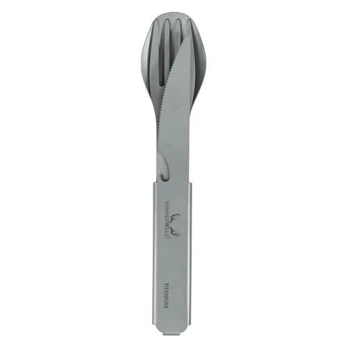 Winnerwell Titanium Cutlery Set avec couteau, fourchette et cuillère emboîtés en un petit paquet