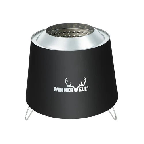 brasero Winnerwell Tornado sans fumée, noir avec logo au cerf et pieds fins en fil métallique