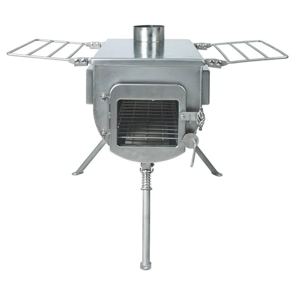 Winnerwell Woodlander Plus Double View vu de face avec porte vitrée et tablettes latérales dépliées